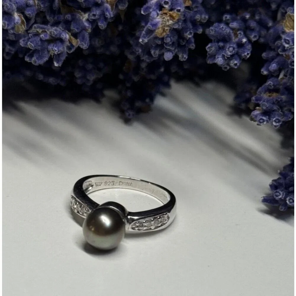 925 STERLING SILVER PEARL & BERYL RING SIZE 5.5